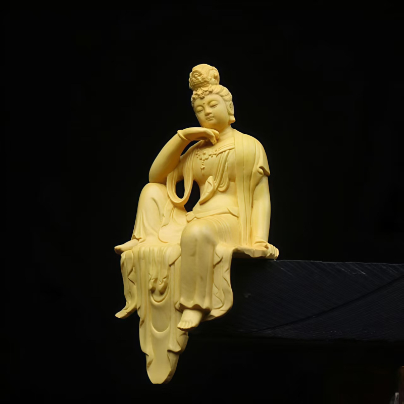 Guanyin Bodhisattva drvena figurica od boxwood za dnevni boravak — trodimenzionalno umjetničko djelo