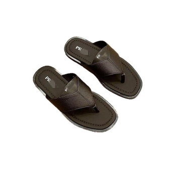 Muške kožne flip-flop sandale s metalnim trokutastim logom, s otvorenim prstom, gumena podloga