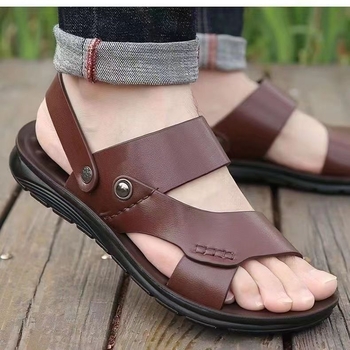 Férfi nyári szandálok tehénbőrből, nyitott orrú, méret 47