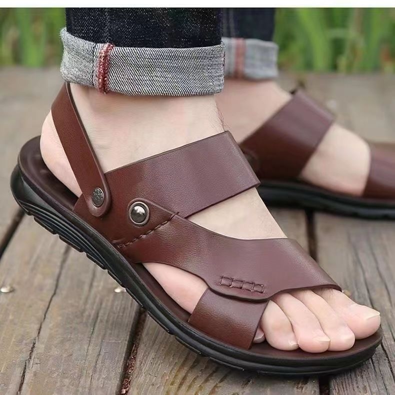 Férfi nyári szandálok tehénbőrből, nyitott orrú, méret 47