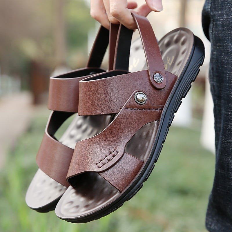 Férfi nyári szandálok tehénbőrből, nyitott orrú, méret 47