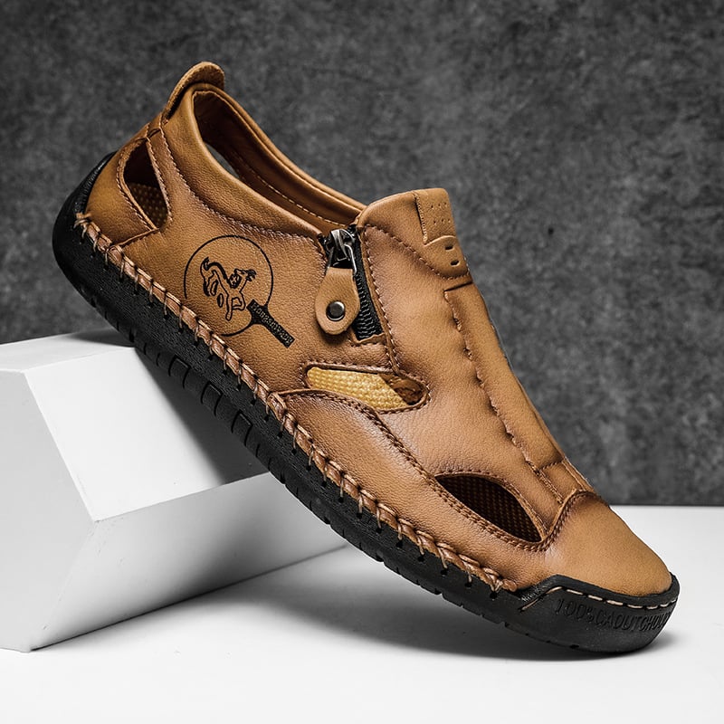 Férfi kültéri szandál, lélegző lyukacsos felsőrész, nagy méret, lazább stílus, varrott részletek, strandcipő