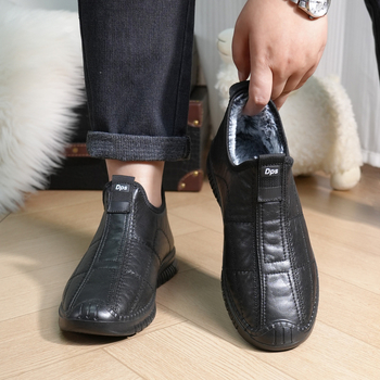 Muške zimske kožne čizme s debelom baršunastom postavom, protivklizne i vodootporne, lagane, slip-on, casual stil