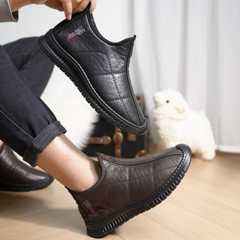 Muške zimske kožne čizme s debelom baršunastom postavom, protivklizne i vodootporne, lagane, slip-on, casual stil
