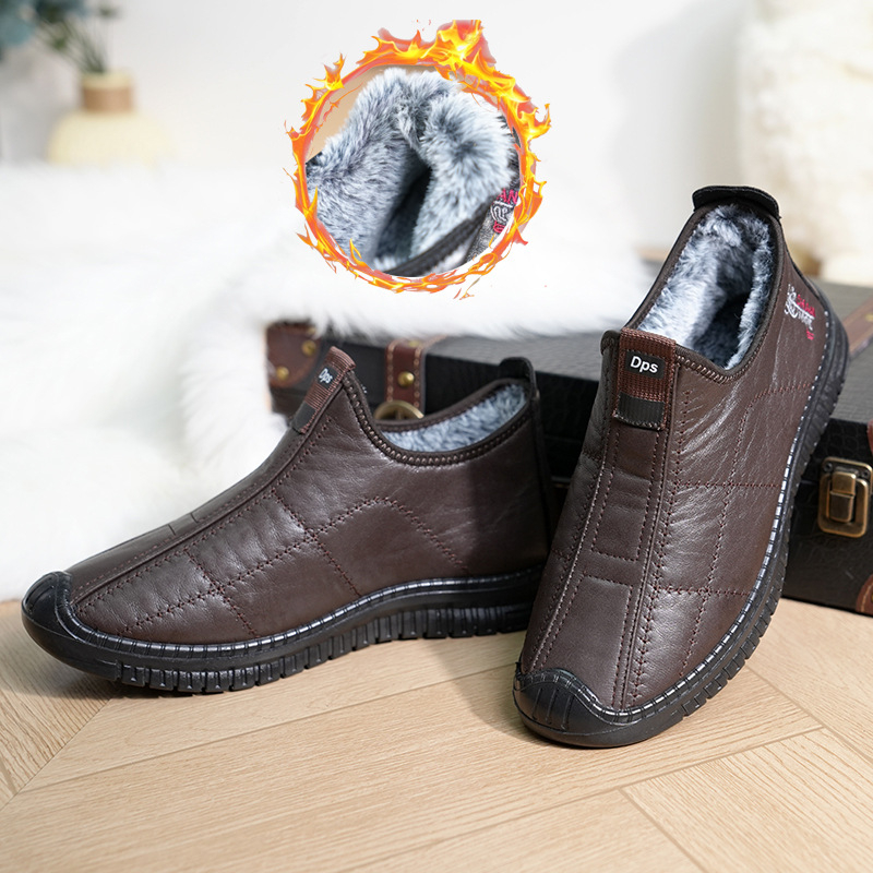 Muške zimske kožne čizme s debelom baršunastom postavom, protivklizne i vodootporne, lagane, slip-on, casual stil