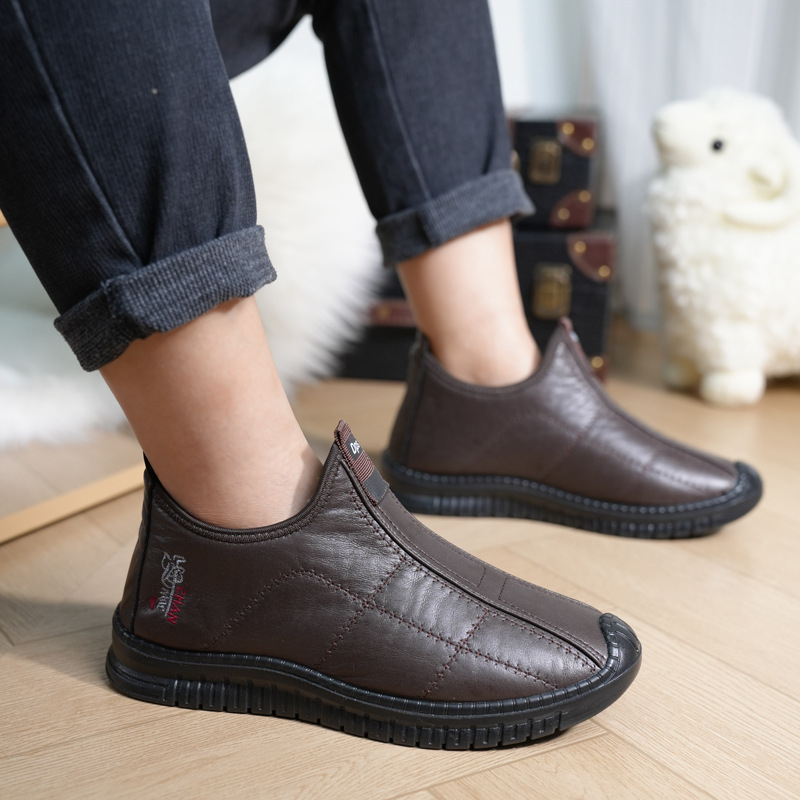 Muške zimske kožne čizme s debelom baršunastom postavom, protivklizne i vodootporne, lagane, slip-on, casual stil
