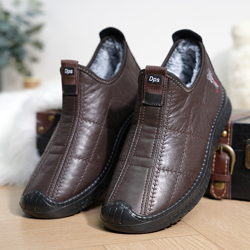 Muške zimske kožne čizme s debelom baršunastom postavom, protivklizne i vodootporne, lagane, slip-on, casual stil