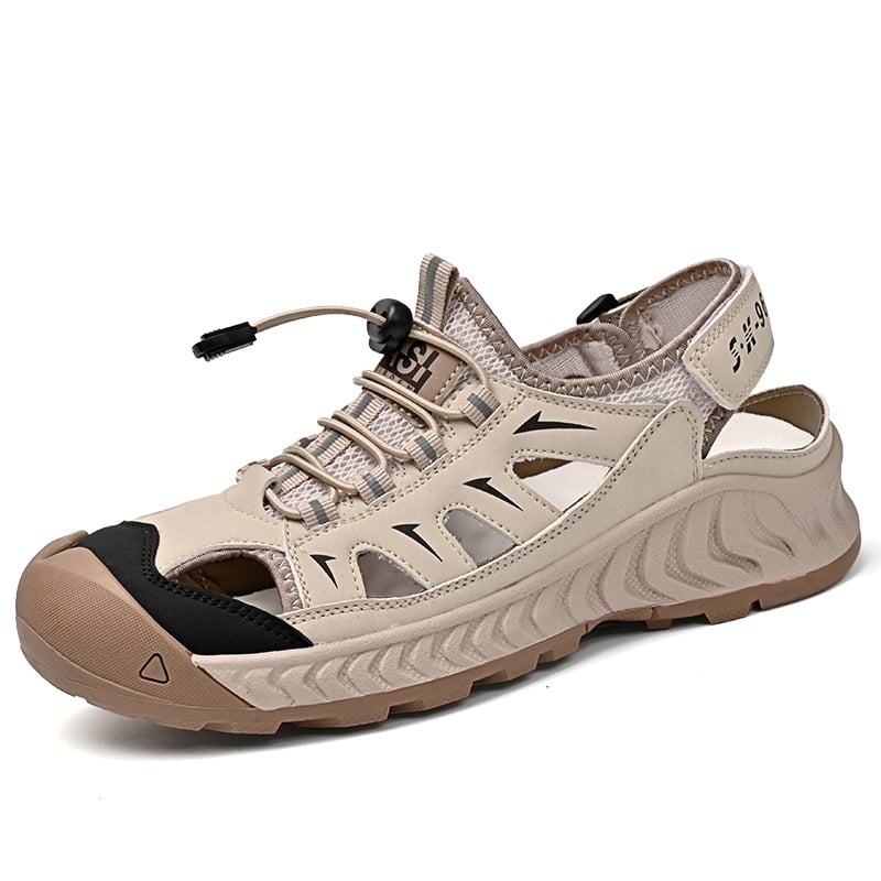 Férfi zárt-ujjú túrasandál, légáteresztő hálós belsővel, nyári sportos strandcipő