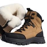Североизточни зимни ботуши от кожа с подплата от овча вълна, водоустойчиви и антихлъзгави за външни условия
