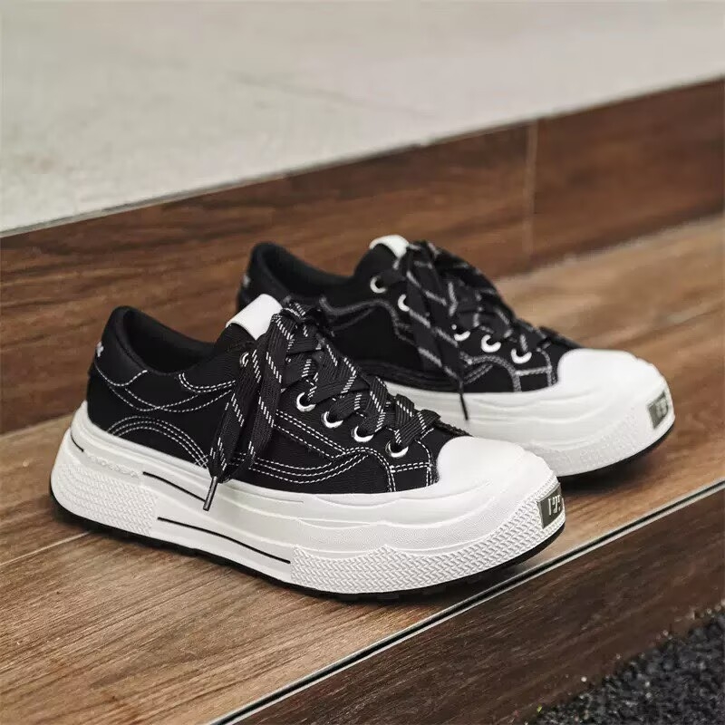 Nove svestrane tenisice, prozračne casual platnene tenisice s debelim đonom, retro unisex crne