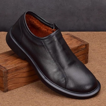 Muške zimske cipele s flis podstavom, kožne casual cipele sa zipom, niske čizme u stilu dad shoes