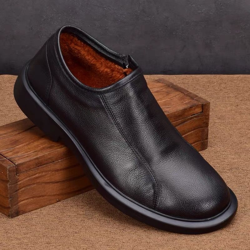 Muške zimske cipele s flis podstavom, kožne casual cipele sa zipom, niske čizme u stilu dad shoes