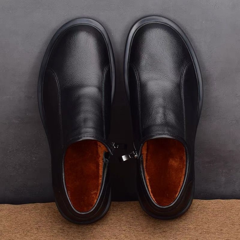Muške zimske cipele s flis podstavom, kožne casual cipele sa zipom, niske čizme u stilu dad shoes