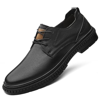 Muške kožne cipele za poslovno-casual stil, prozračne, vezanje, okrugli vrh, sve sezone