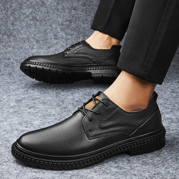 Muške kožne cipele za poslovno-casual stil, prozračne, vezanje, okrugli vrh, sve sezone