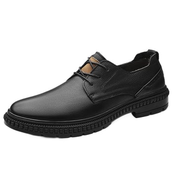 Muške kožne cipele za poslovno-casual stil, prozračne, vezanje, okrugli vrh, sve sezone