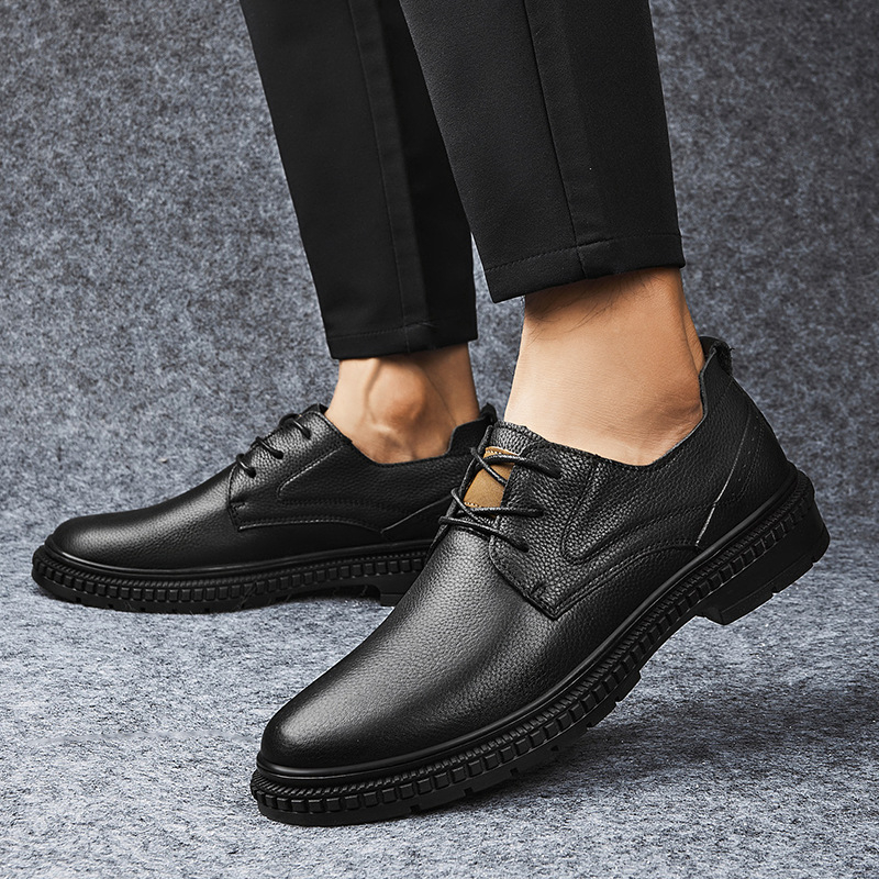 Muške kožne cipele za poslovno-casual stil, prozračne, vezanje, okrugli vrh, sve sezone