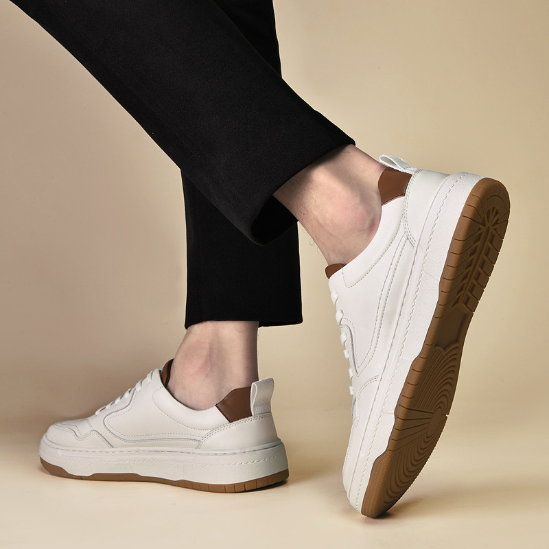 Bijele kožne casual tenisice, unisex, dvostruki sloj teleće kože, gumena potplata, prozračne, prednje vezanje, okrugli vrh, model 2026