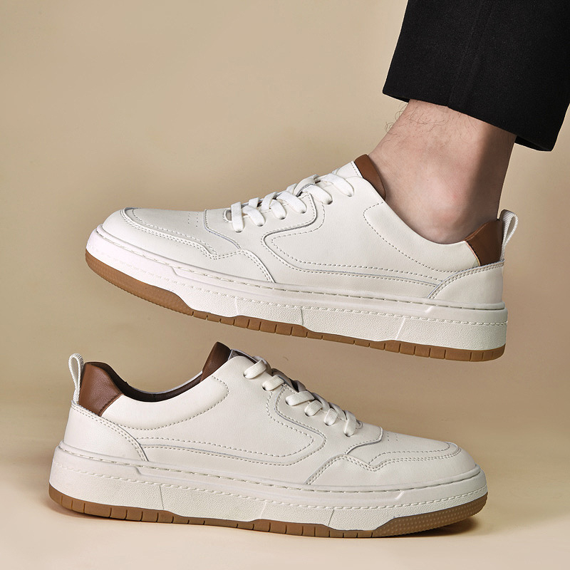 Bijele kožne casual tenisice, unisex, dvostruki sloj teleće kože, gumena potplata, prozračne, prednje vezanje, okrugli vrh, model 2026