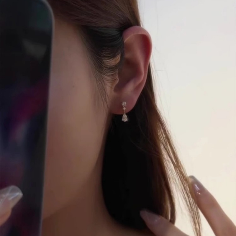 Bakrene naušnice sa cirkonom u obliku vodne kapljice, francuskog stila, retro lagani luksuz, elegantni ženski nakit