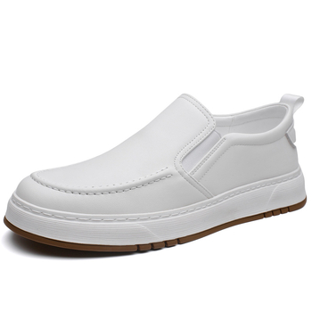 Muški slip-on loafers od mikrovlakna, bijeli, zaobljeni vrh, niski potplat