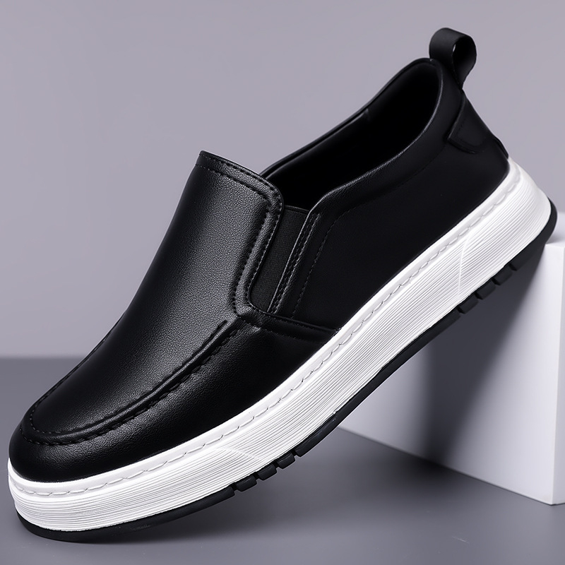 Muški slip-on loafers od mikrovlakna, bijeli, zaobljeni vrh, niski potplat