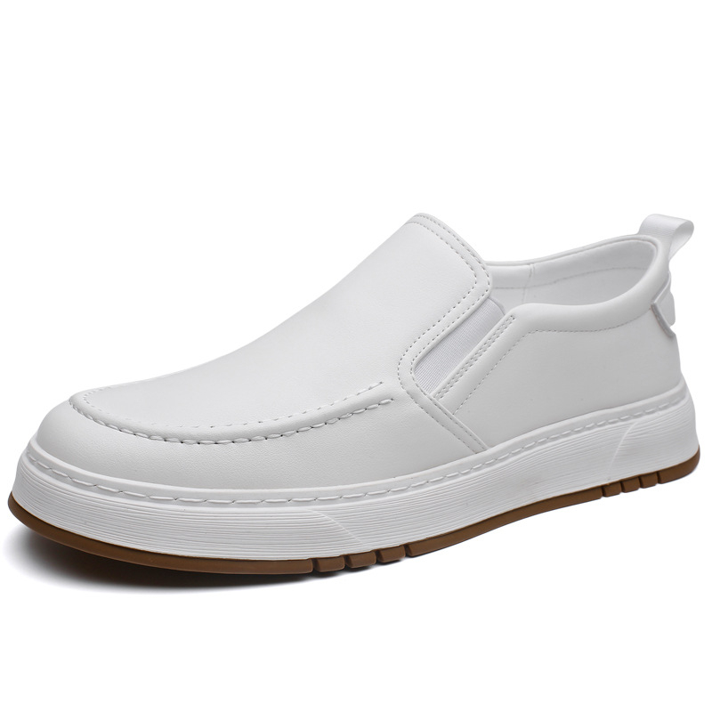 Muški slip-on loafers od mikrovlakna, bijeli, zaobljeni vrh, niski potplat
