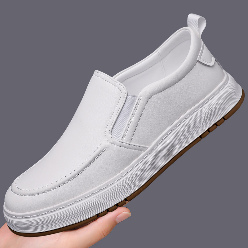 Muški slip-on loafers od mikrovlakna, bijeli, zaobljeni vrh, niski potplat