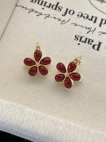 Jesen-zima, francusko retro dvostrane cvjetne naušnice, lagan luksuz, nišn dizajn, jednostavan elegantan stil za žene