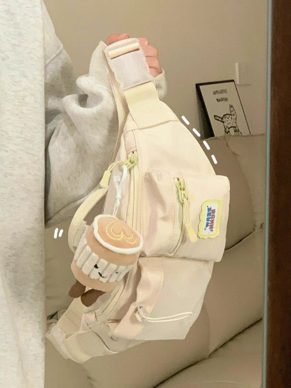 Srednje veličine platnena crossbody torba, oblik dumpling, ulični stil, unisex