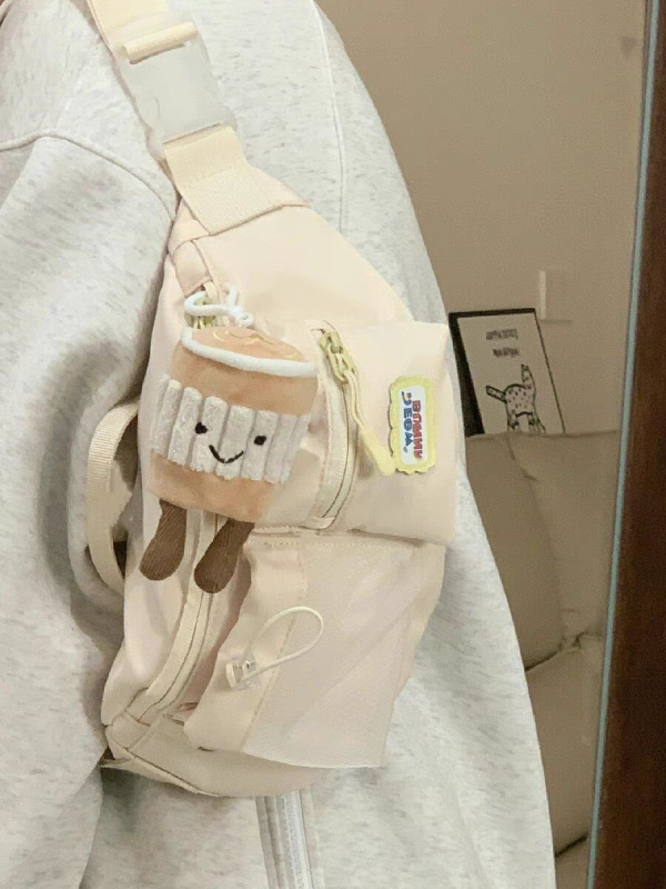 Srednje veličine platnena crossbody torba, oblik dumpling, ulični stil, unisex