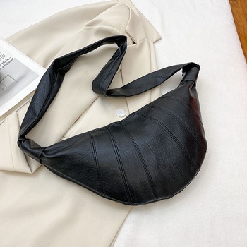 Ženska crossbody torba, retro stil, kroasan oblik, PU koža, velika kapaciteta, inspirirano korejskim stilom