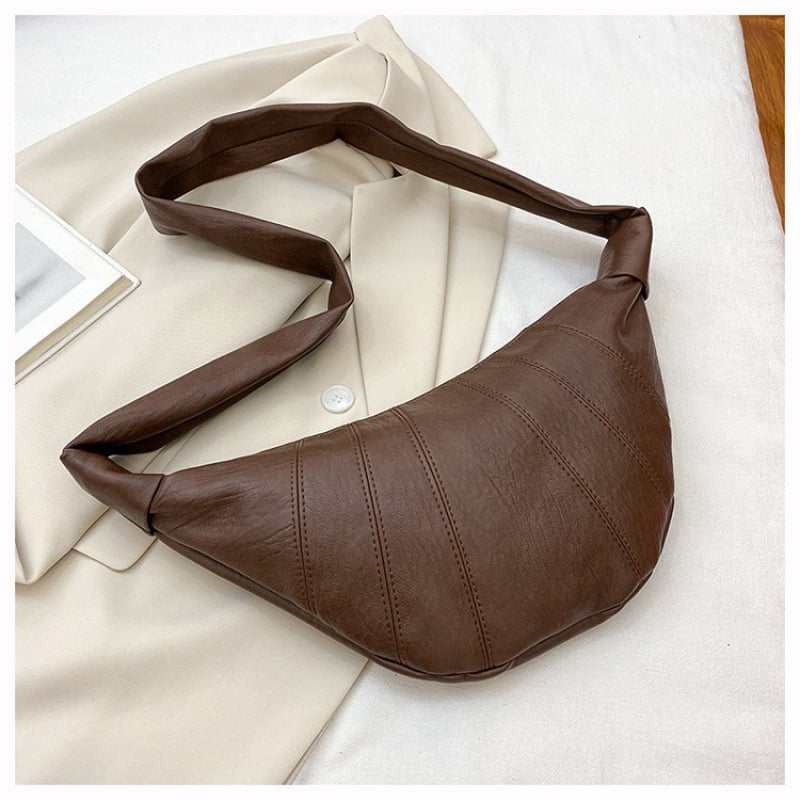 Ženska crossbody torba, retro stil, kroasan oblik, PU koža, velika kapaciteta, inspirirano korejskim stilom