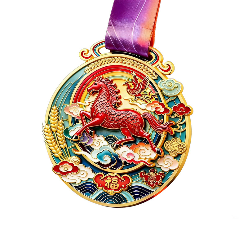 Prilagođena metalna medalja 2026. Godina konja — kineski stil, galopirajući kon s sretnim oblacima, za sportsko natjecanje, prigodna medalja za zaposlenike, personalizirani kreativni dizajn