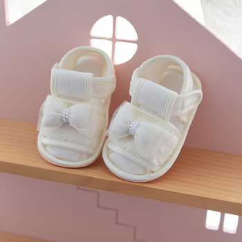 Sandale za prve korake za djevojčice, mekana potplata, princes stil, čipkana mašnica, ljeto, protuklizne, prozračne, Velcro zatvarač