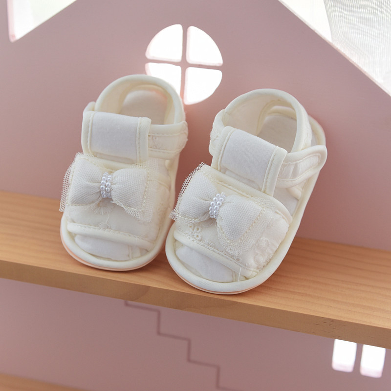 Sandale za prve korake za djevojčice, mekana potplata, princes stil, čipkana mašnica, ljeto, protuklizne, prozračne, Velcro zatvarač