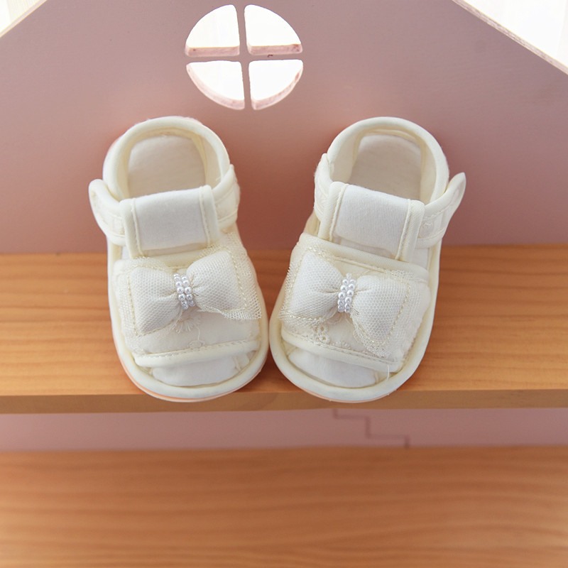 Sandale za prve korake za djevojčice, mekana potplata, princes stil, čipkana mašnica, ljeto, protuklizne, prozračne, Velcro zatvarač