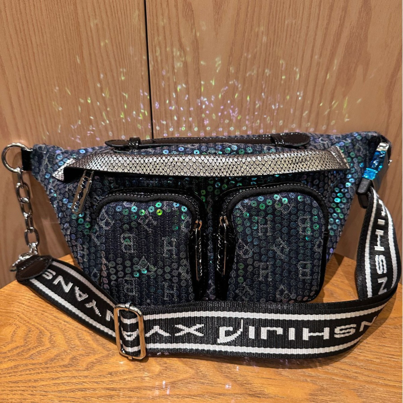 Ženska crossbody torbica sa štrasom i pailetkama, velika zapremina, više džepova, casual i svestran stil