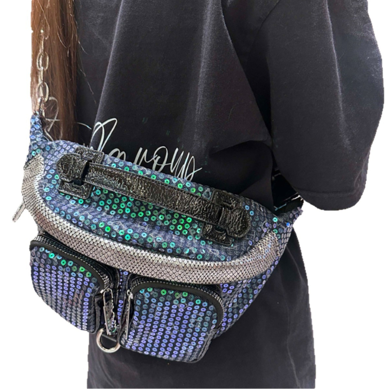 Ženska crossbody torbica sa štrasom i pailetkama, velika zapremina, više džepova, casual i svestran stil