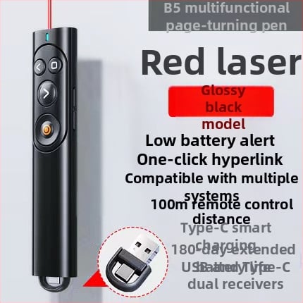 Nové multifunkčné PPT pero so zeleným laserom na preklápanie strán s diaľkovým ovládaním, určené pre výučbu a prezentácie, Type-C nabíjanie