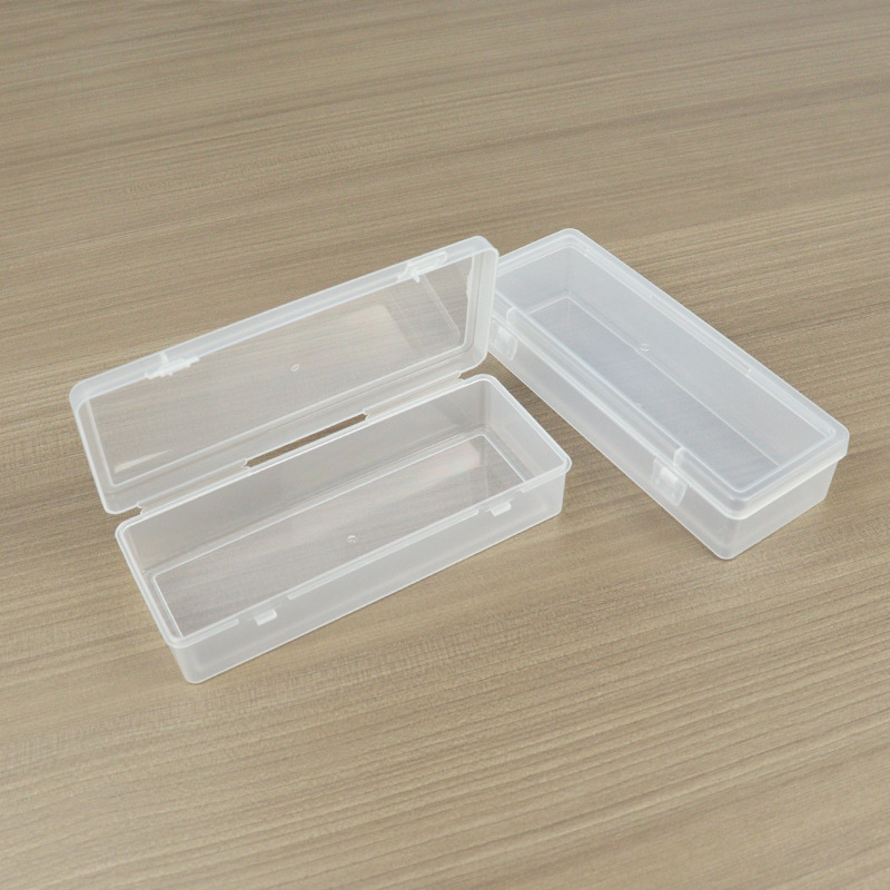 Prozirna pravokutna plastična kutija s preklopnim poklopcem za pohranu uredskih potrepština i sitnih dijelova