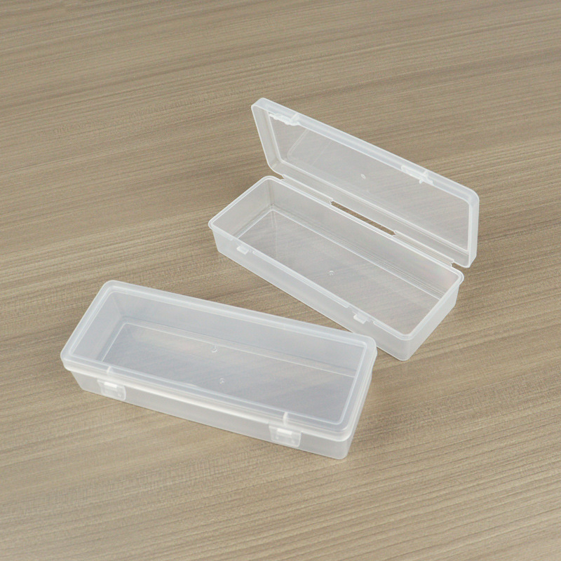 Prozirna pravokutna plastična kutija s preklopnim poklopcem za pohranu uredskih potrepština i sitnih dijelova
