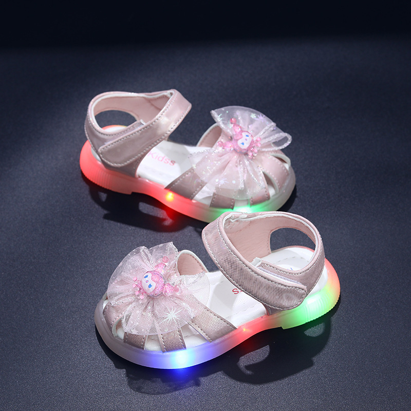 Dječje ljetne sandale s LED svjetlima, stil princeze, protuklizne i prozračne, Velcro zatvarač