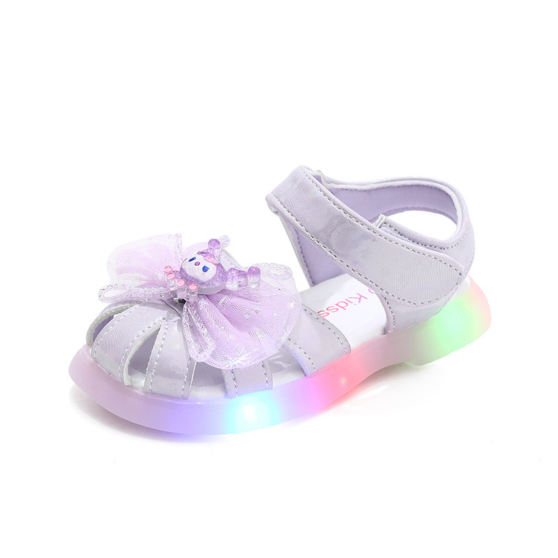 Dječje ljetne sandale s LED svjetlima, stil princeze, protuklizne i prozračne, Velcro zatvarač