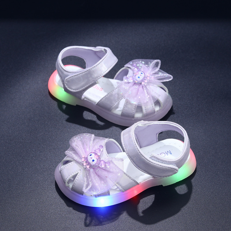 Dječje ljetne sandale s LED svjetlima, stil princeze, protuklizne i prozračne, Velcro zatvarač