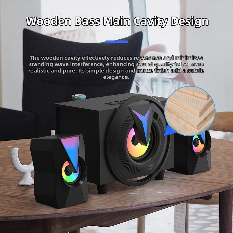 Drevený 2.1-kanálový multimediálny subwoofer Bluetooth USB aktívny reproduktor pre notebook/počítač so slotom na kartu