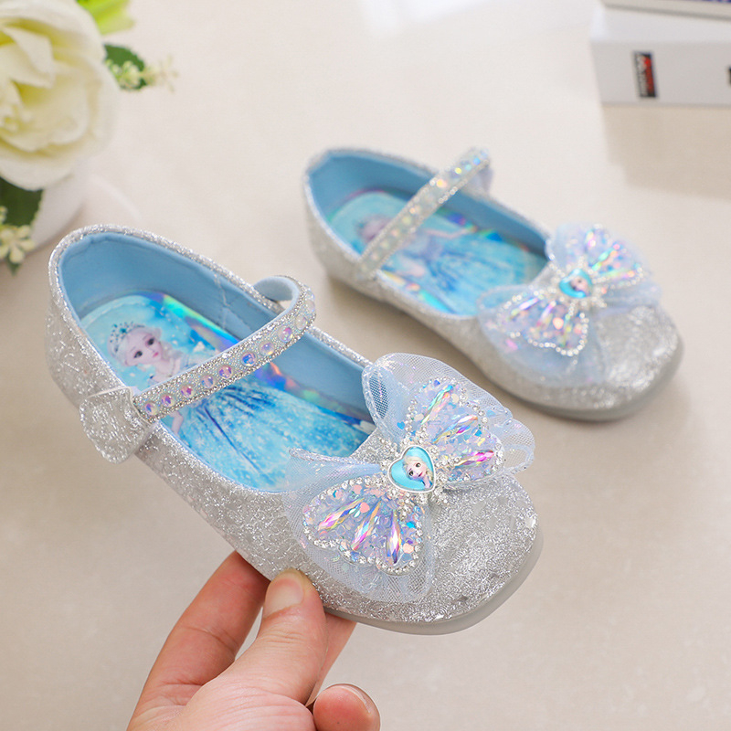 Elsa-inspirirane princeske balerinke za djevojčice, srebrni kristali, PU materijal, zatvaranje na Velcro, ljetna meka podstava, 4–12 godina, stil Slatka akademija