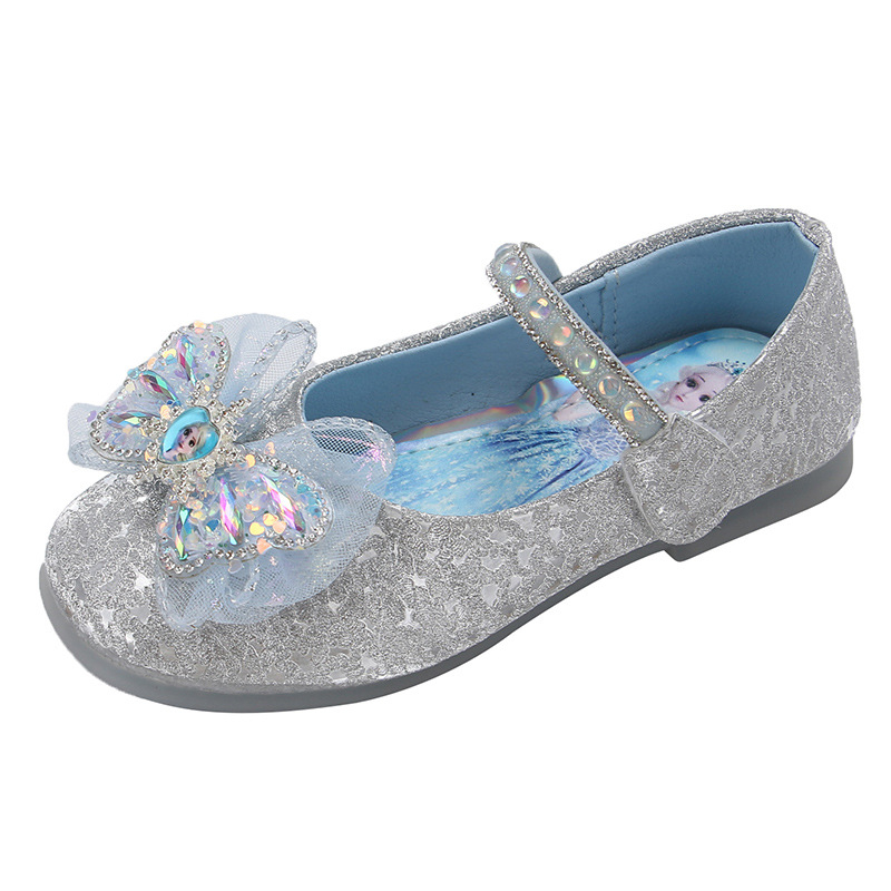 Elsa-inspirirane princeske balerinke za djevojčice, srebrni kristali, PU materijal, zatvaranje na Velcro, ljetna meka podstava, 4–12 godina, stil Slatka akademija