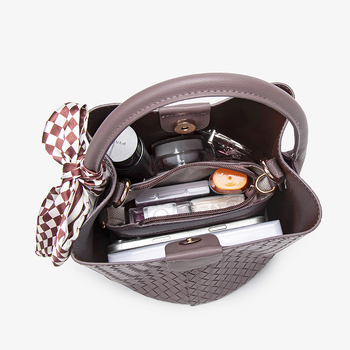 Ženska pletena bucket torba, za rame ili preko tijela, PU materijal