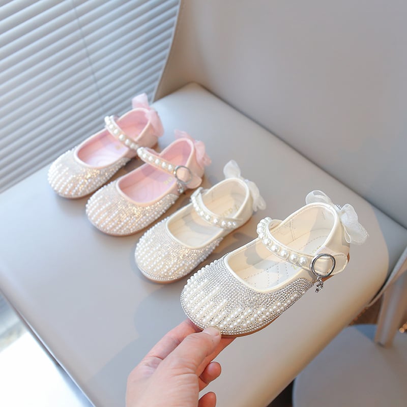 2026 Moderne cipele za princeze za djevojčice sa Velcro zatvaračem, sjajne biserne kožne cipele za bebe, kristalne cipele za princeze, udoban mekani potplat